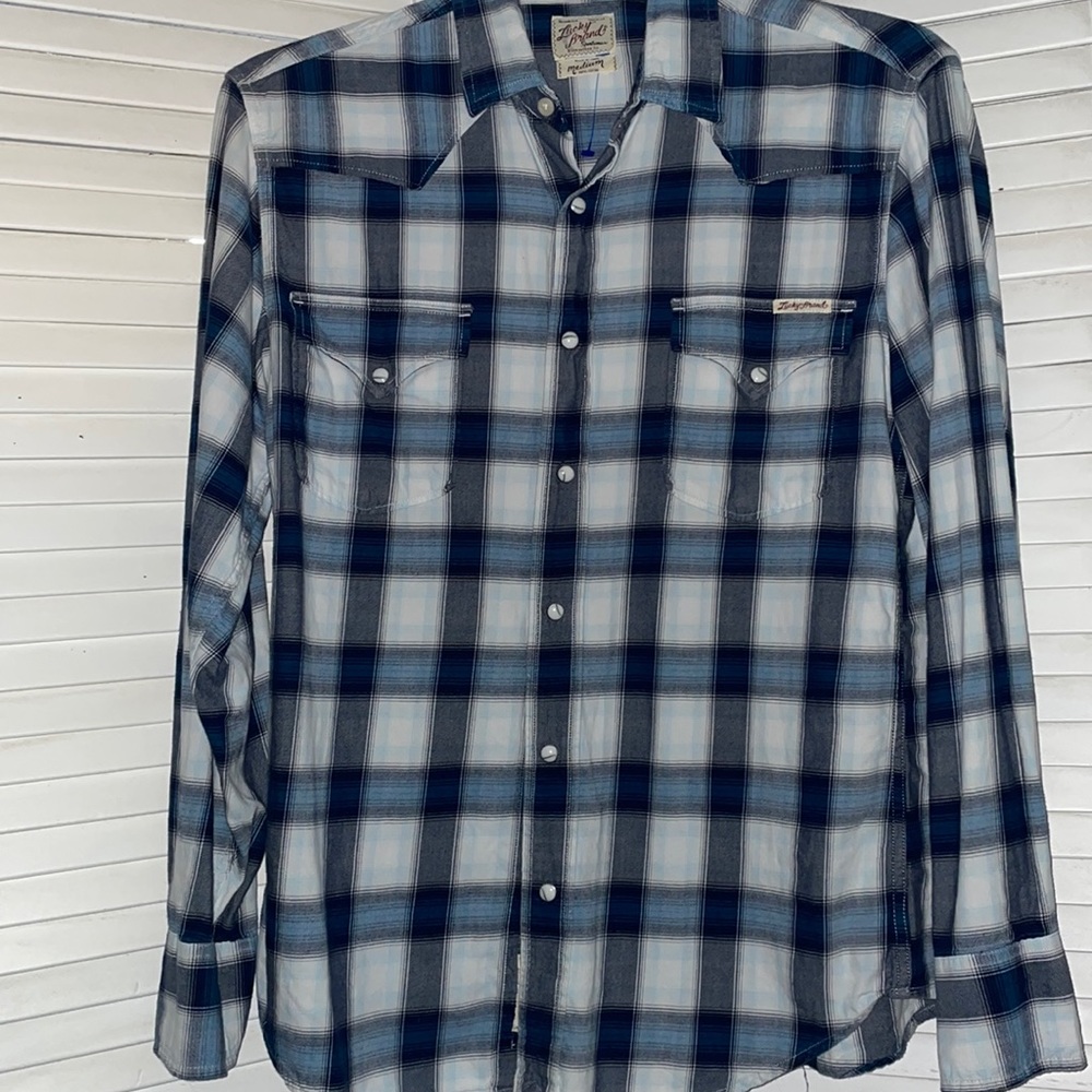 Rodeo shirt. Soft 100% cotton. Lucky Brand Medium. Blue and white - Picture 5 of 5